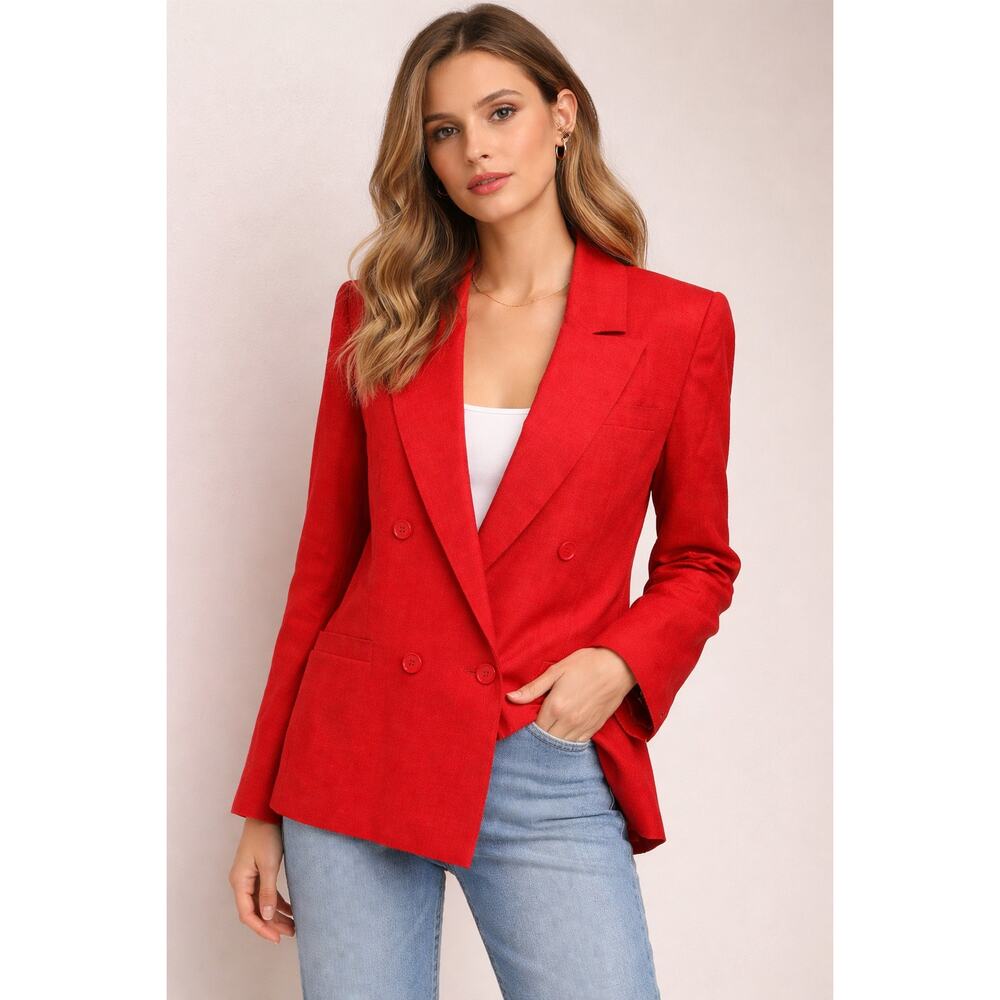 Raoul Double Breasted Blazer Jacket Red Linen Blend Pocket Tailored Womens Sz 14